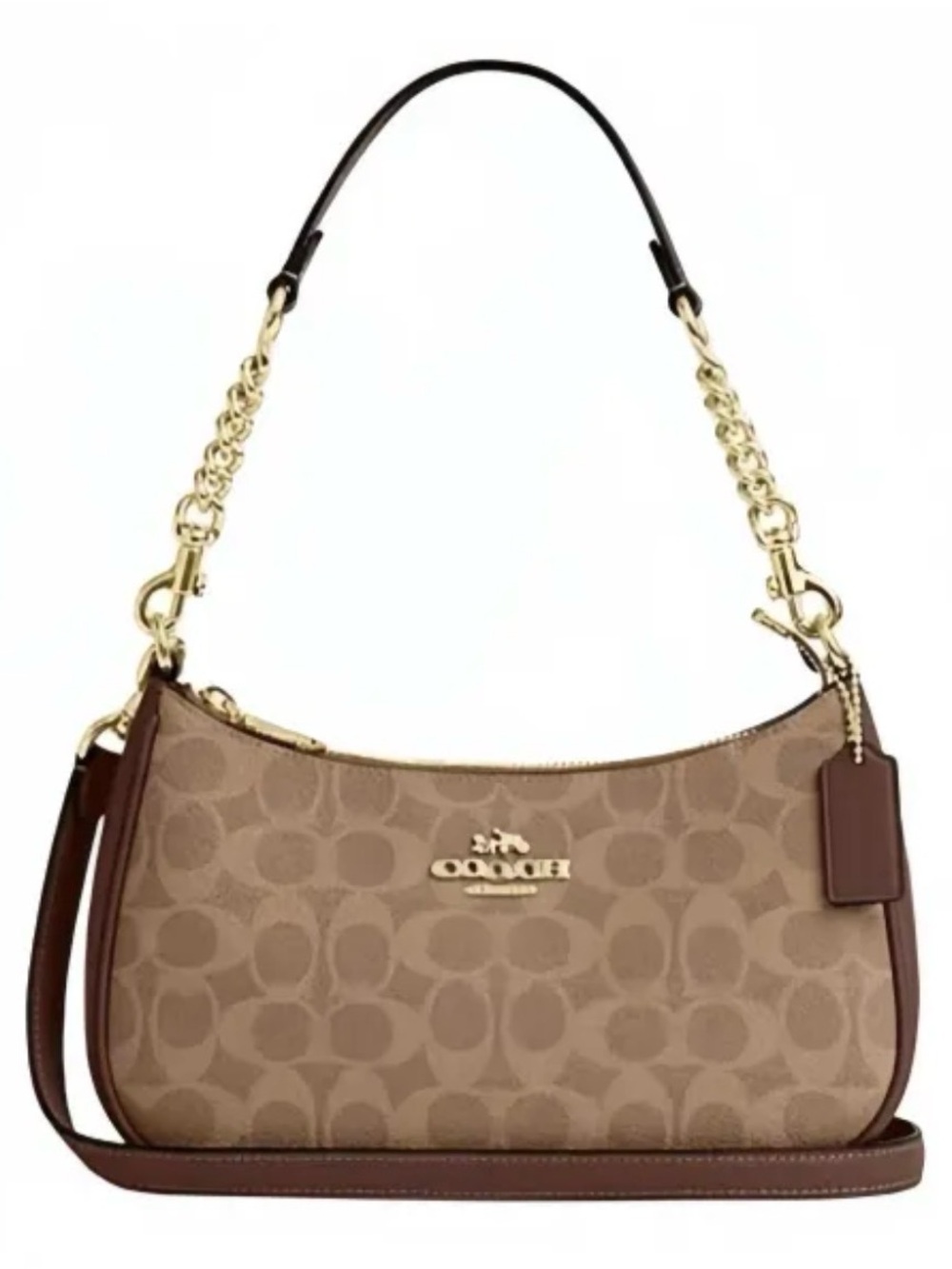 Coach Signature Jacquard Shoulder Bag in Tan and Brown